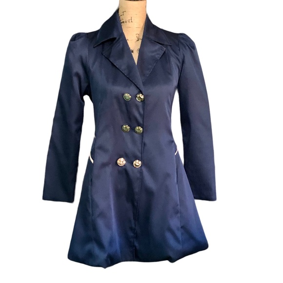 AIMEI Jackets & Blazers - AIMEI Midnight Satin Blue look w/Gold Tone Buttons-Military Jacket  NWOT